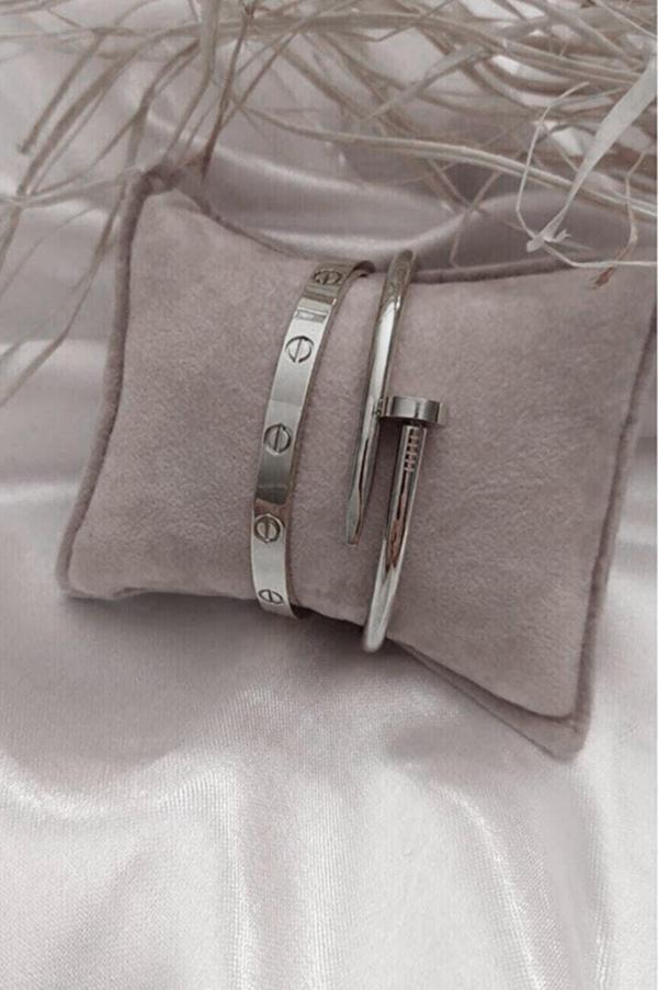 Gümüş Renk Çivi Ve Cartier Bileklik Set 843 - Image 1