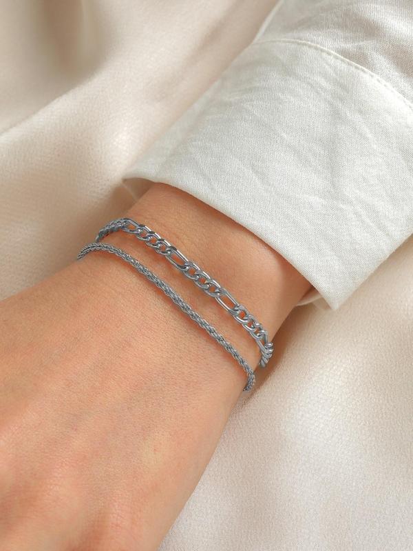 Gümüş Renk Unisex Şavin Ve Burgu Kombin Bileklik -  2123 - Image 1