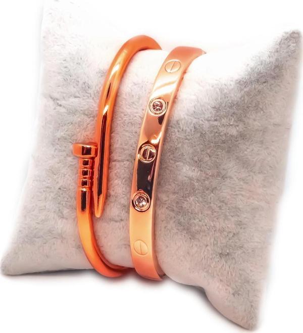 Rose Renk Çivi Ve Taşlı Cartier Bileklik Set 944 - Image 1