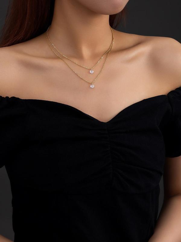 Zirkon Taşlı Katmanlı Kolye Altın Renk - 444 - Image 1