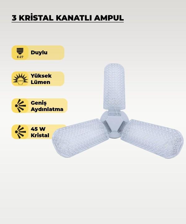 45W Kristal 3 Kanatlı Pervane Ampul 6500K Beyaz Işık - Image 1