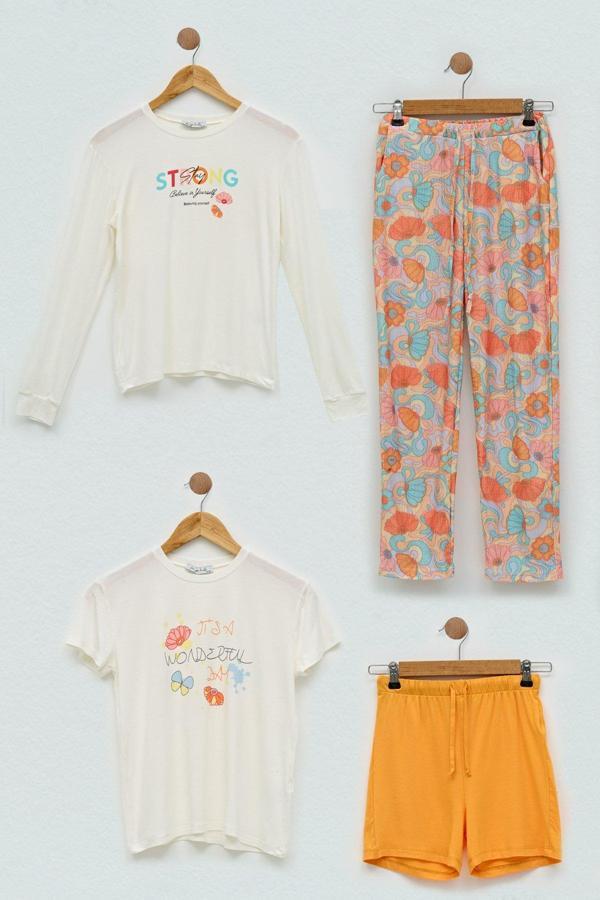4'lü Strong Baskılı Ekru Pijama Takım - Image 1