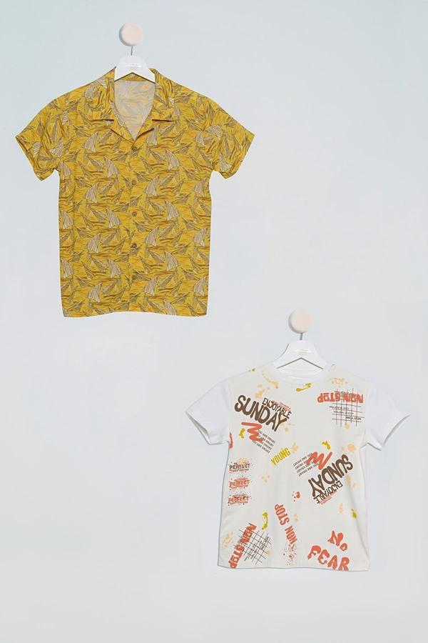 2'li Yelken Baskılı Gömlek Tshirt Hardal Takım - Image 1