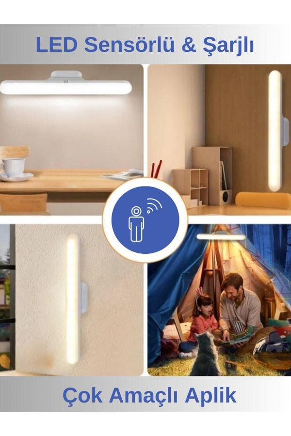 Hightek Hareket Sensörlü Şarjlı Kablosuz Dokunmatik Mıknatıslı Led Aplik  - 3 Farklı Işık - Image 1