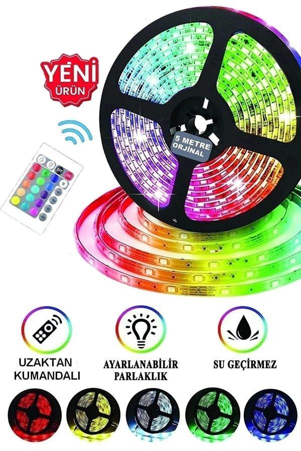 Ledon Şerit Led Işık Rgb 5 Metre Hazır Set Tak Çalıştır Kumandalı Adaptörlü Silikonlu - Image 1