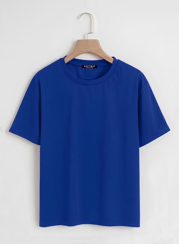 Unisex Oversize Bisiklet Yaka Düz Basic T-Shirt - SAKS MAVİSİ - Image 1