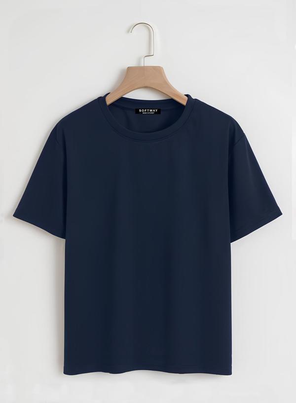 Unisex Oversize Bisiklet Yaka Düz Basic T-Shirt - LACİVERT - Image 1
