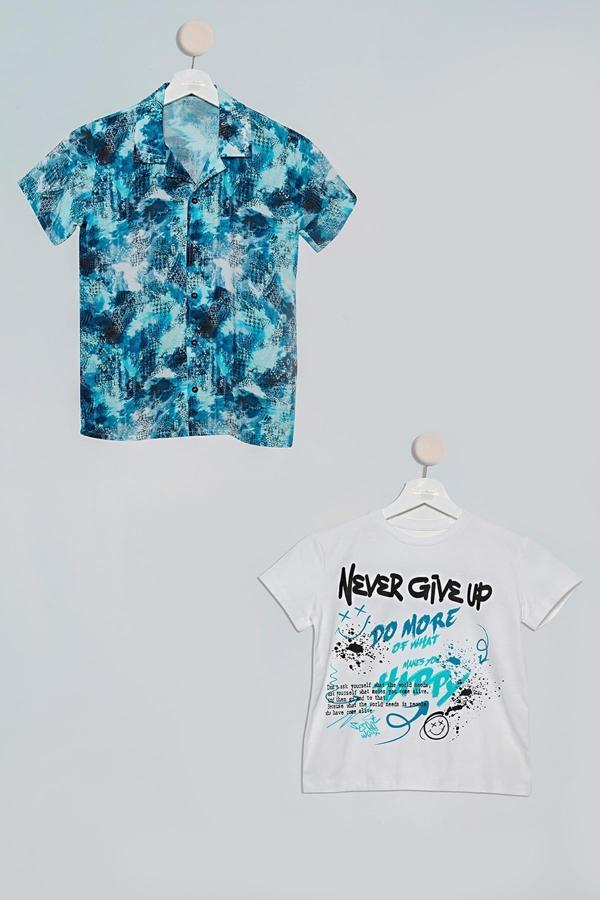 2'li Nokta Baskılı Gömlek Tshirt Saks Takım - Image 1