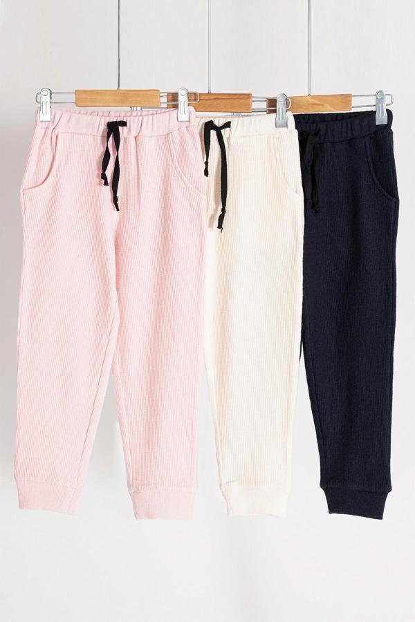 3'lü Cepli Pembe Beyaz Lacivert Jogger Set - Image 1
