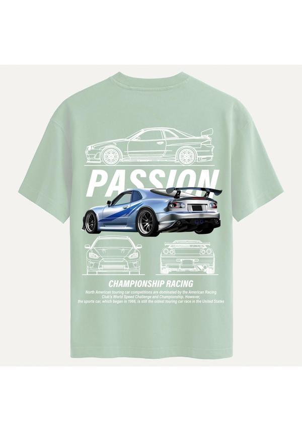 Unisex Bisiklet Yaka %100 Organik Pamuklu Kalın Dokulu Passion Baskılı Oversize T-shirt - BEJ - Image 1