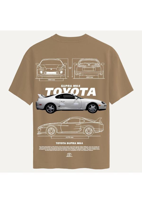 Unisex Bisiklet Yaka %100 Organik Pamuklu Kalın Dokulu Toyota Supra mk4 Baskılı Oversize T-shirt - AÇIK KAHVERENGİ - Image 1