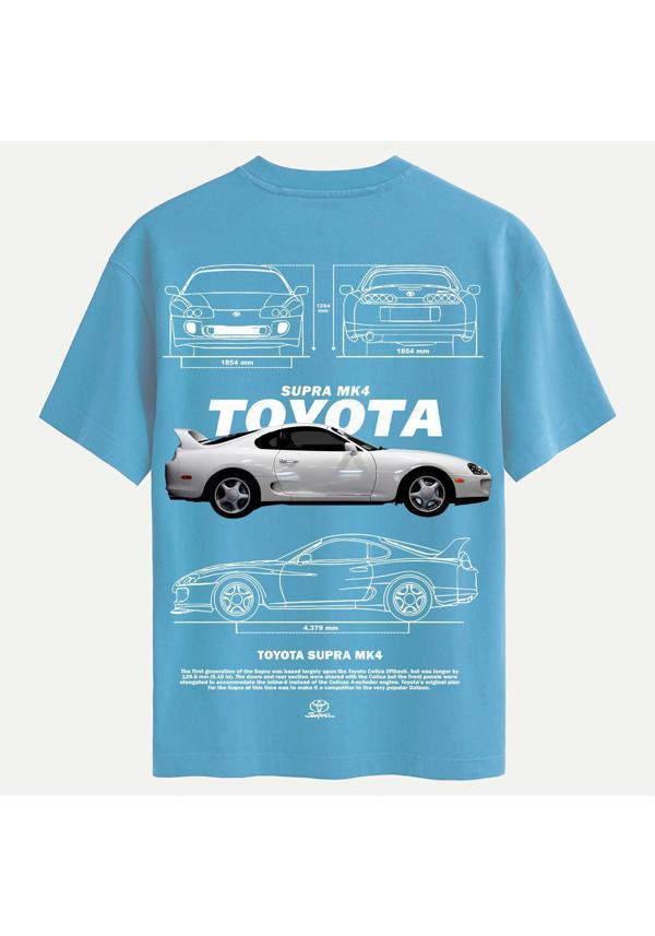 Unisex Bisiklet Yaka %100 Organik Pamuklu Kalın Dokulu Toyota Supra mk4 Baskılı Oversize T-shirt - MAVİ - Image 1