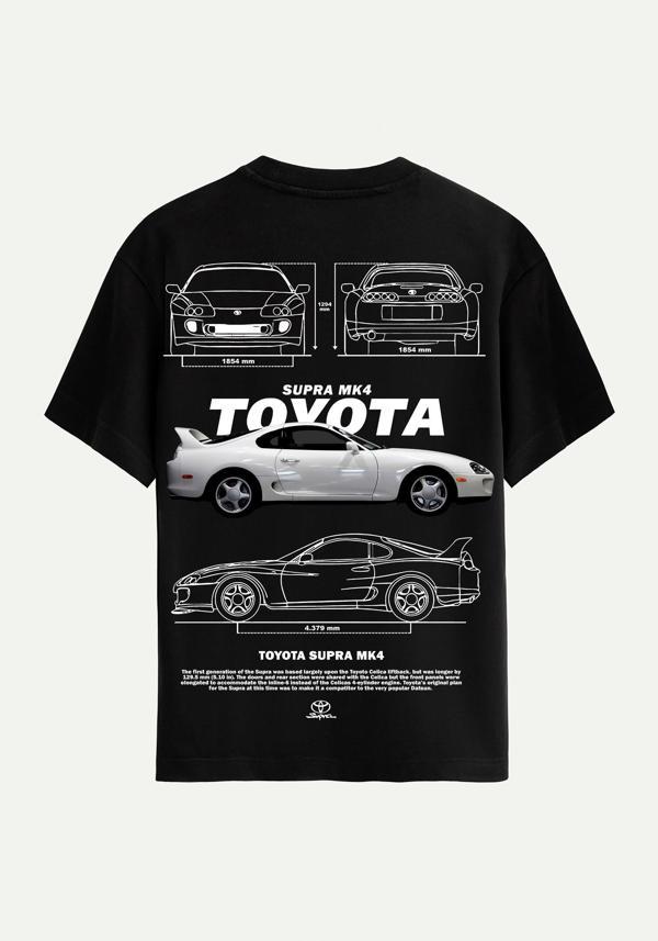 Unisex Bisiklet Yaka %100 Organik Pamuklu Kalın Dokulu Toyota Supra mk4 Baskılı Oversize T-shirt - SİYAH - Image 1
