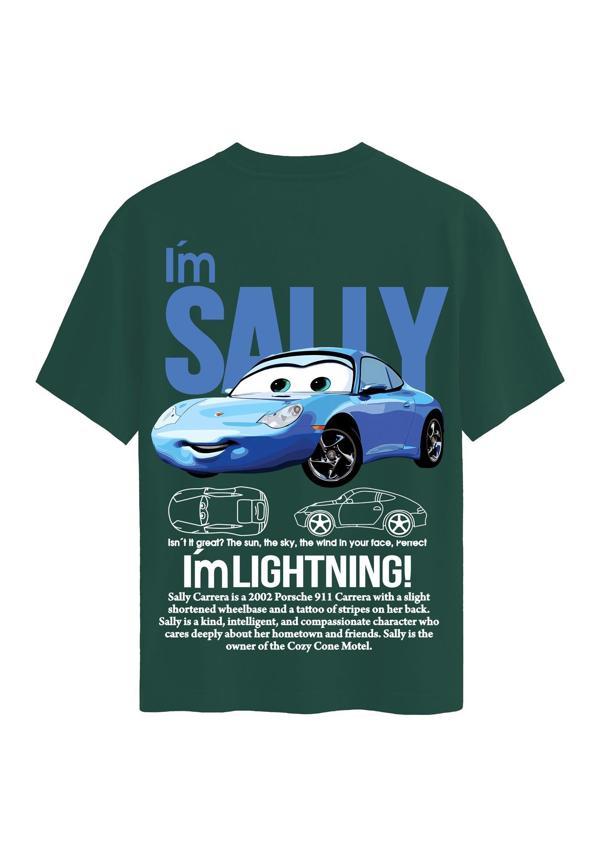 Unisex Bisiklet Yaka %100 Organik Pamuklu Kalın Dokulu Sally Baskılı Oversize T-shirt - KOYU YEŞİL - Image 1