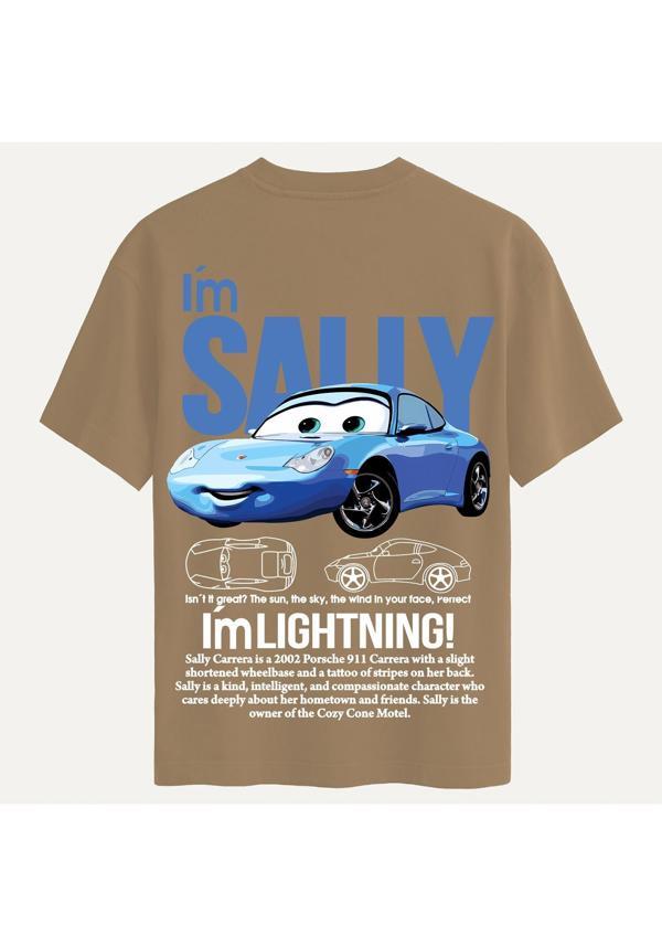 Unisex Bisiklet Yaka %100 Organik Pamuklu Kalın Dokulu Sally Baskılı Oversize T-shirt - AÇIK KAHVERENGİ - Image 1