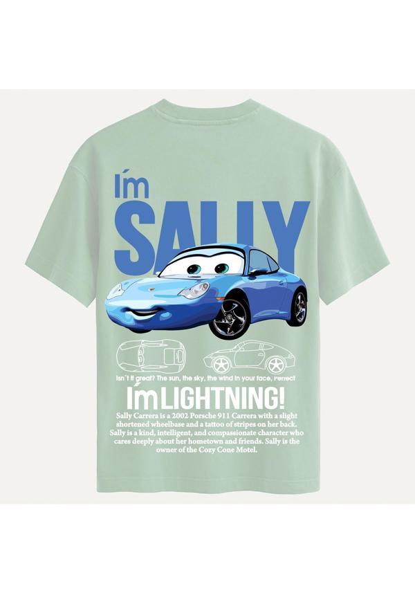 Unisex Bisiklet Yaka %100 Organik Pamuklu Kalın Dokulu Sally Baskılı Oversize T-shirt - BEJ - Image 1