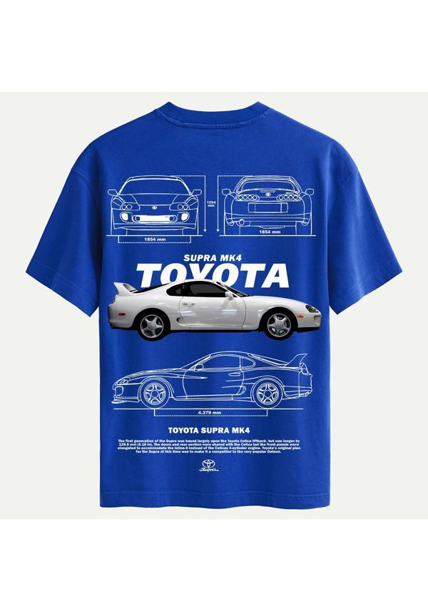 Unisex Bisiklet Yaka %100 Organik Pamuklu Kalın Dokulu Toyota Supra mk4 Baskılı Oversize T-shirt - SAKS MAVİSİ - Image 1