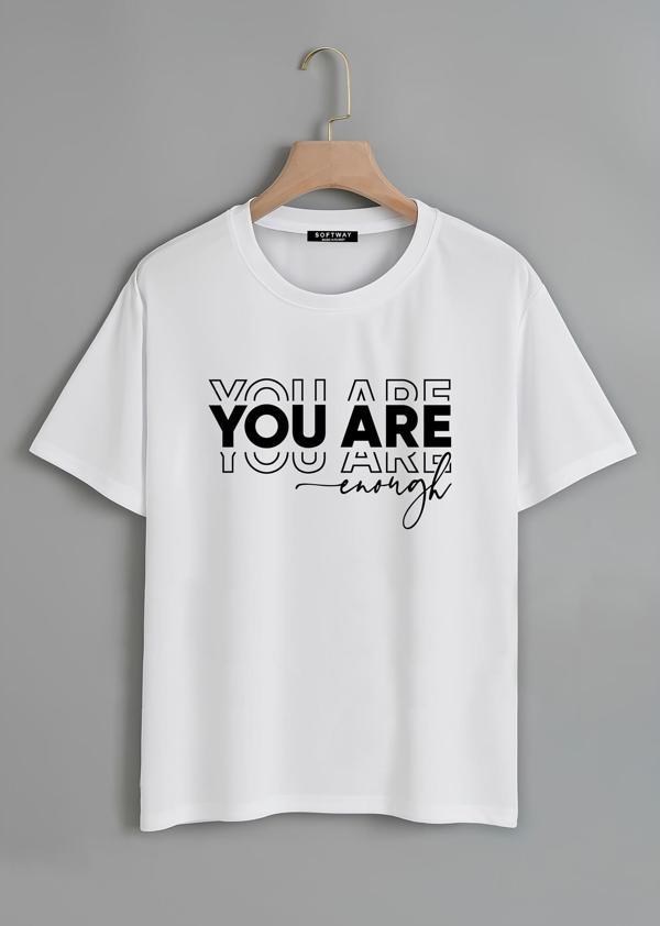 Unisex Oversize Bisiklet Yaka You Are Baskılı Basic T-Shirt - BEYAZ - Image 1