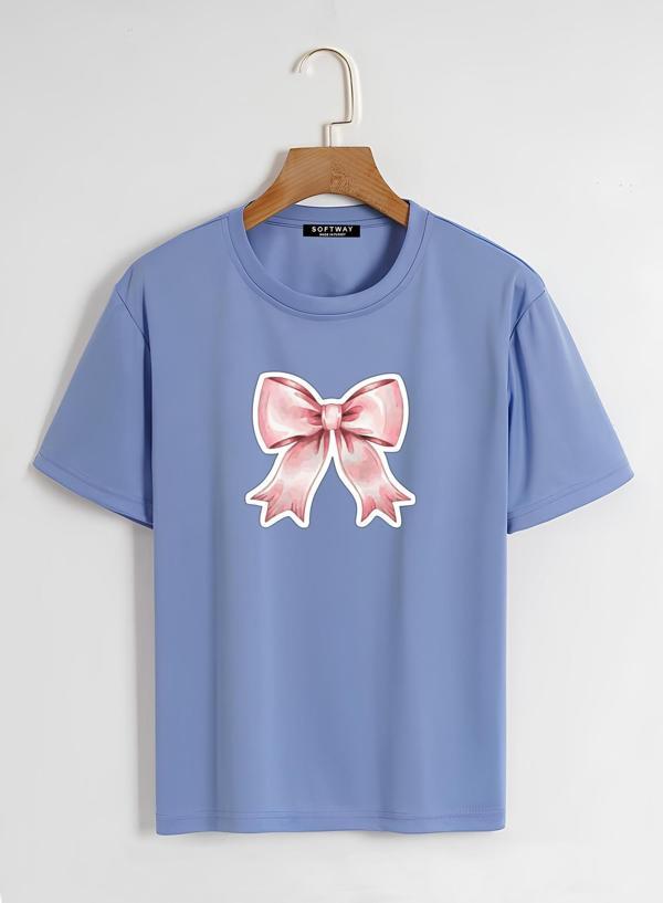 Unisex Oversize Bisiklet Yaka Powder Pink Ribbon Baskılı Basic T-Shirt - MAVİ - Image 1
