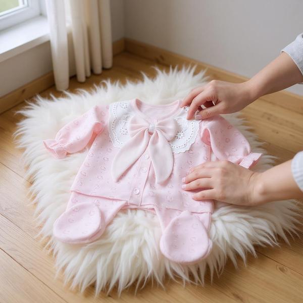 Yakası Dantelli Kız Bebek Zıbın Set 5 Parça - Image 1