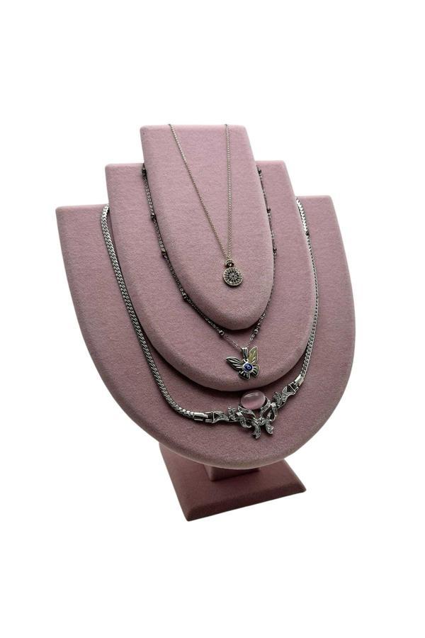 Megass Dekor Ahşap Model Anfora Kumaş Pembe Renk 25 Cm Kolye Takı Sergileme Mankeni - Image 1