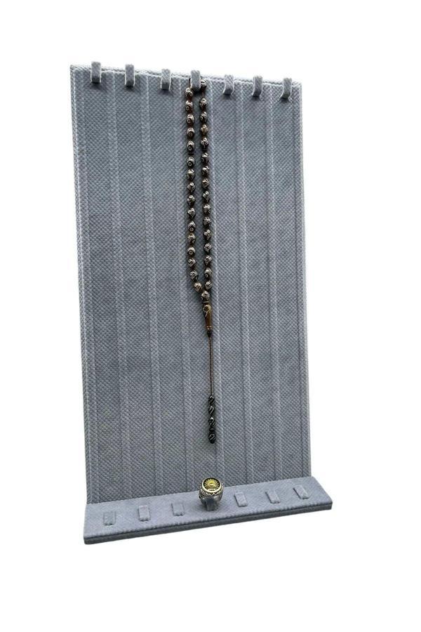 Megass Dekor Keten Kumaş Mavi Renk 45/25 Cm Ayaklı Tırnaklı Tesbih Yüzük Kombin Sergileme Standı - Image 1