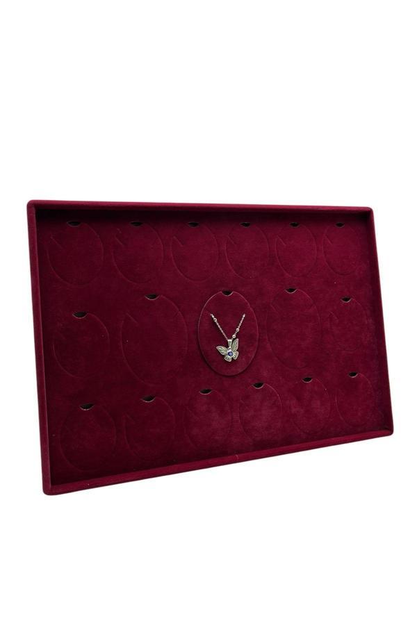 Megass Dekor Bükreş Model Dikine Süet Kumaş Bordo 34-24 Cm Ayaklı Üçlü Set Tabla Stand - Image 1
