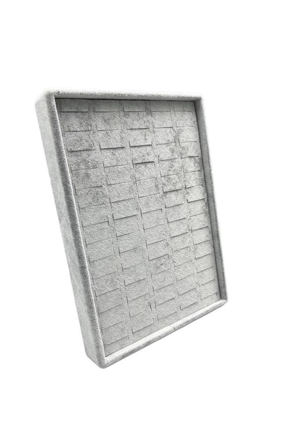 Megass Dekor Küçük Boy Süet Kumaş Gri Renk 24/17,5 Cm Ayaklı Batırmalı Yüzük Küpe Tablası - Image 1