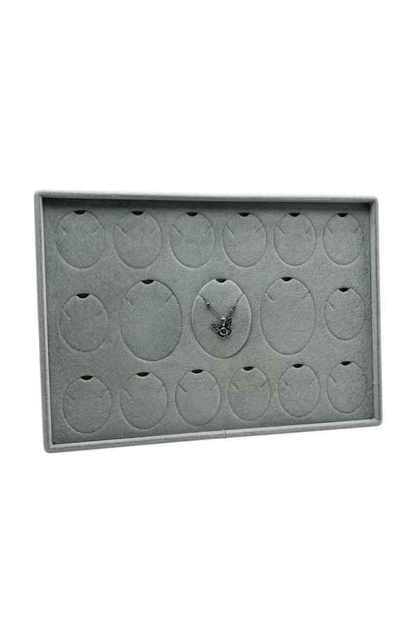 Megass Dekor Bükreş Model Dikine Süet Kumaş Gri 34-24 Cm Ayaklı Üçlü Set Tabla Stand - Image 1