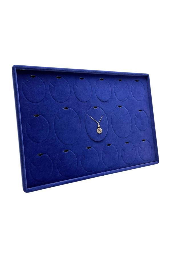 Megass Dekor Bükreş Model Dikine Süet Kumaş Lacivert 34-24 Cm Ayaklı Üçlü Set Tabla Stand - Image 1