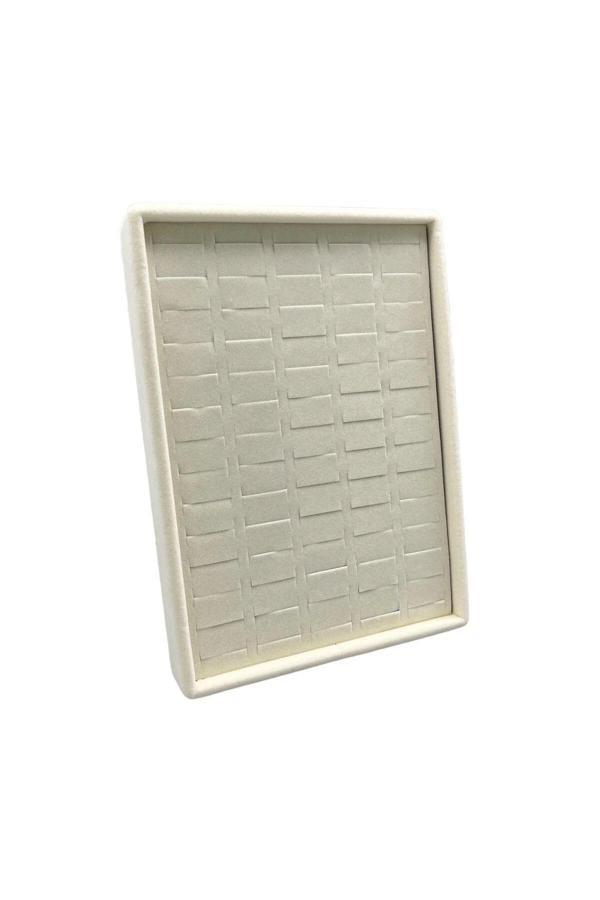 Megass Dekor Küçük Boy Süet Kumaş Krem Renk 24/17,5 Cm Batırmalı Ayaklı Yüzük Tablası - Image 1