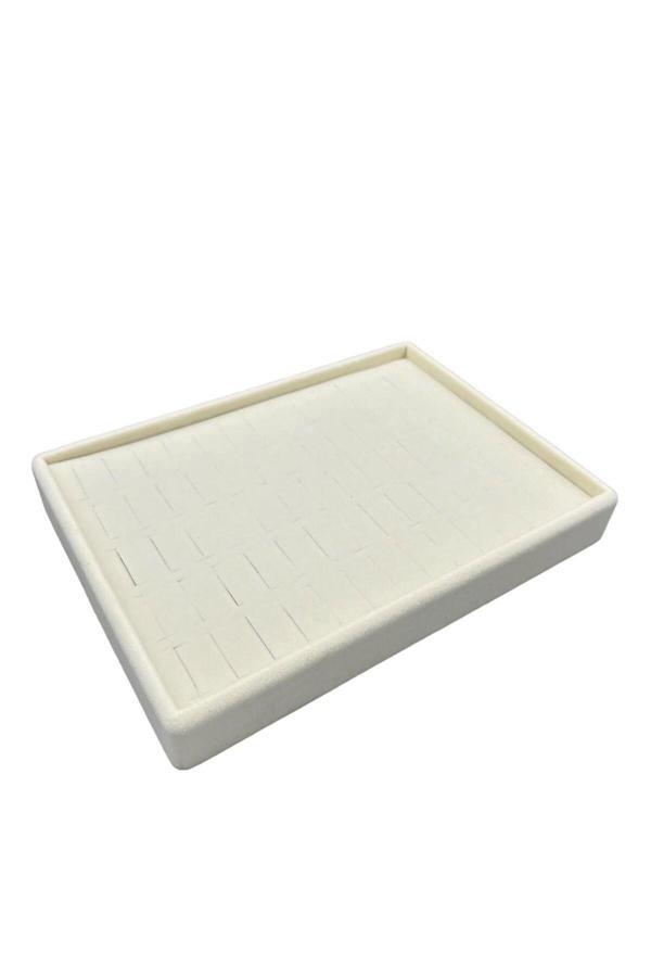 Megass Dekor Küçük Boy Süet Kumaş Krem Renk 24/17,5 Cm Batırmali Yüzük Tablası - Image 1