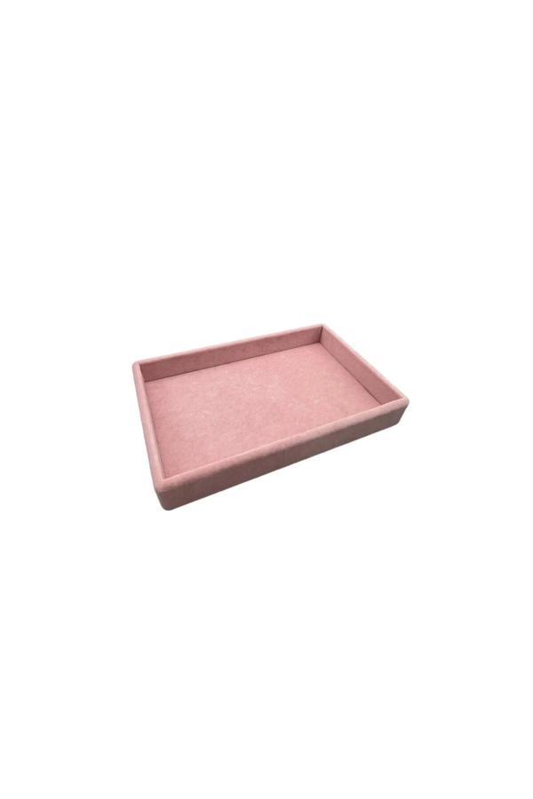 Megass Dekor Küçük Boy Süet Kumaş Pembe Renk 22/14 Cm Servis Tablası - Image 1