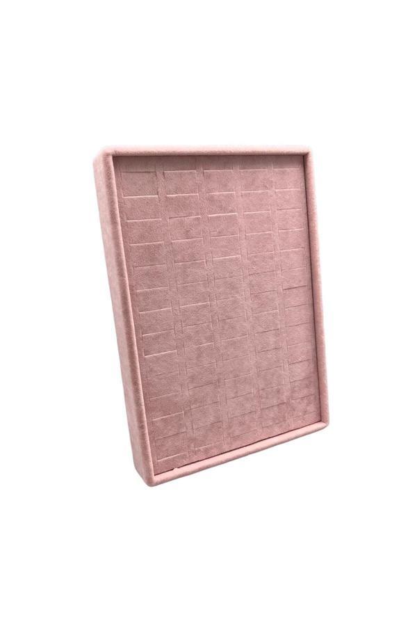 Megass Dekor Küçük Boy Süet Kumaş Pembe Renk 24/17,5 Cm Ayaklı Batırmalı Yüzük Küpe Tablası - Image 1