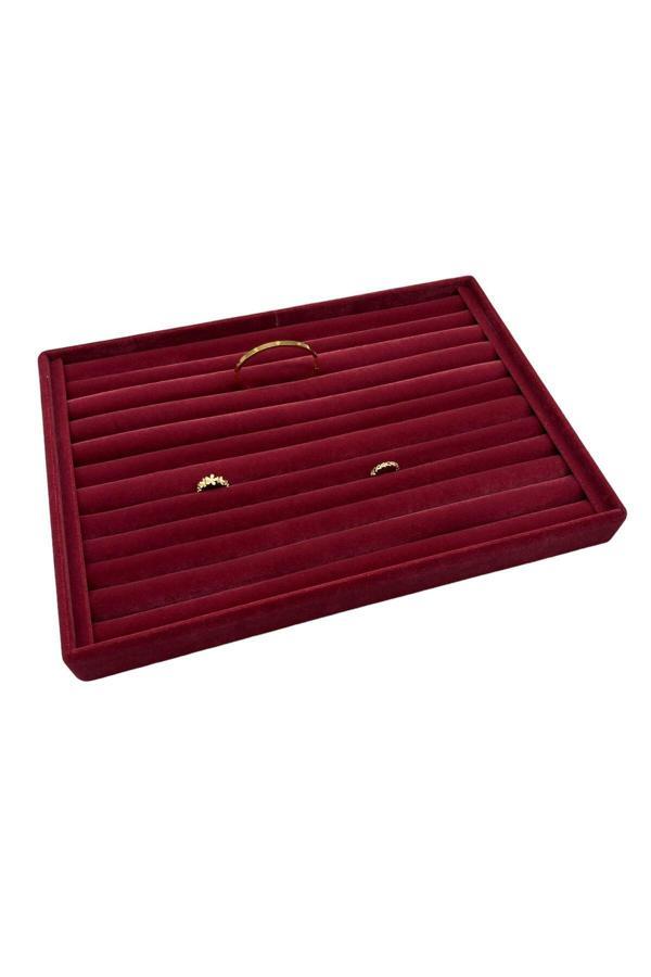 Megass Dekor Büyük Boy Süet Kumaş Bordo Renk Enine 34 Cm / 24 Cm Sosisli Yüzük Sergileme Standı - Image 1