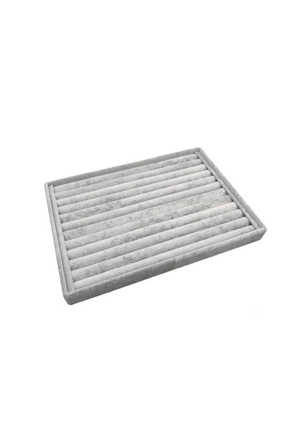 Megass Dekor Büyük Boy Süet Kumaş Gri Renk 34/24 Cm Sosisli Çekmece Içi Yüzük Standı - Image 1
