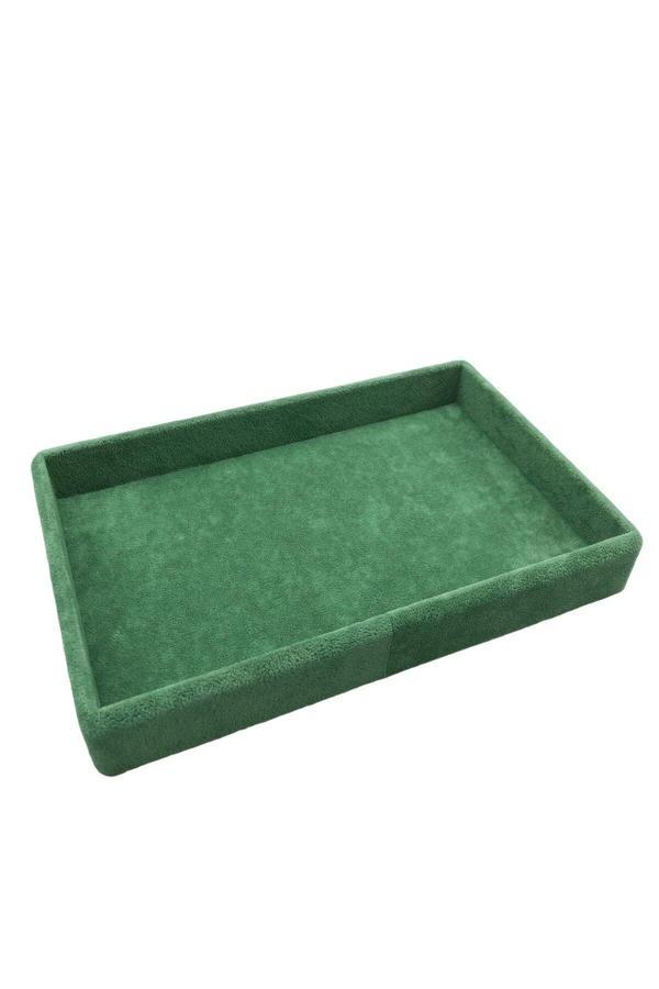 Megass Dekor Küçük Boy Süet Kumaş Yeşil Renk 22/14 Cm Servis Tablası - Image 1
