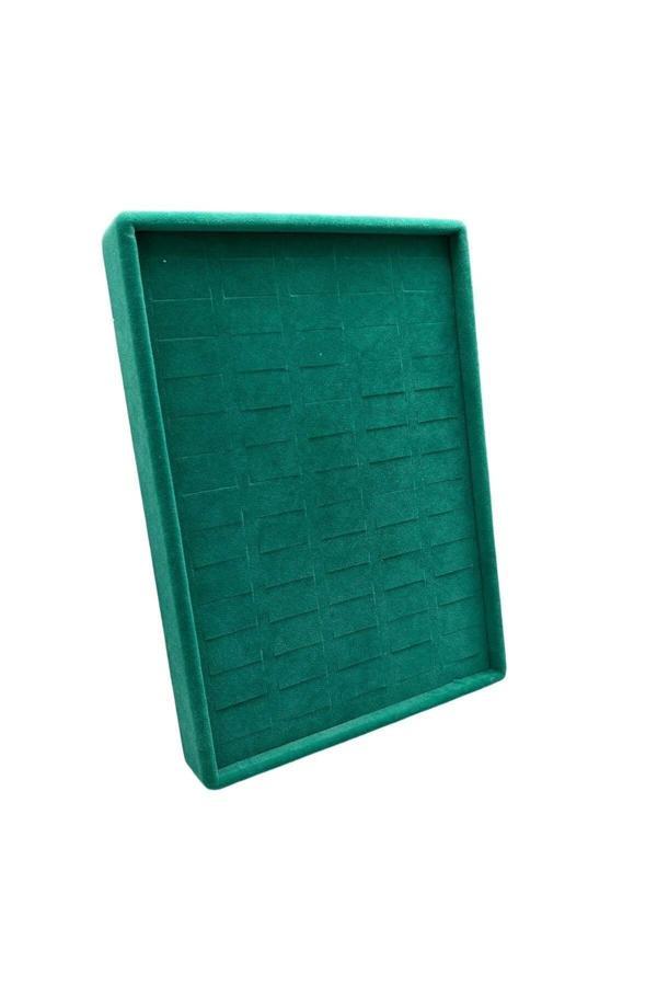 Megass Dekor Küçük Boy Süet Kumaş Yeşil Renk 24/17,5 Cm Ayaklı Batırmalı Yüzük Küpe Tablası - Image 1