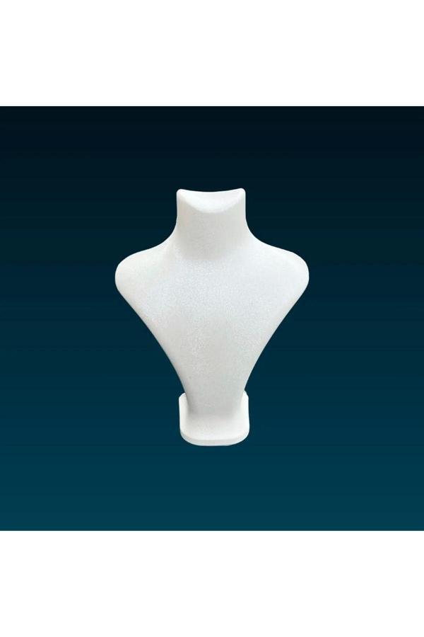 Megass Dekor Londra Model Imera Deri Kumaş Beyaz Renk 22/18 Cm Kolye Sergileme Mankeni - Image 1