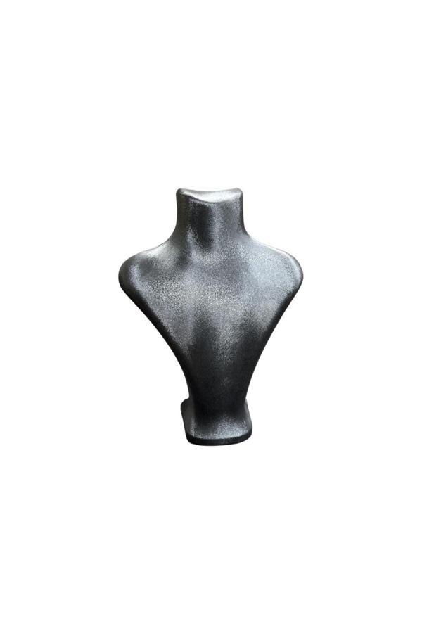 Megass Dekor Londra Model Imera Deri Kumaş Gri Renk 22/18 Cm Kolye Sergileme Mankeni - Image 1