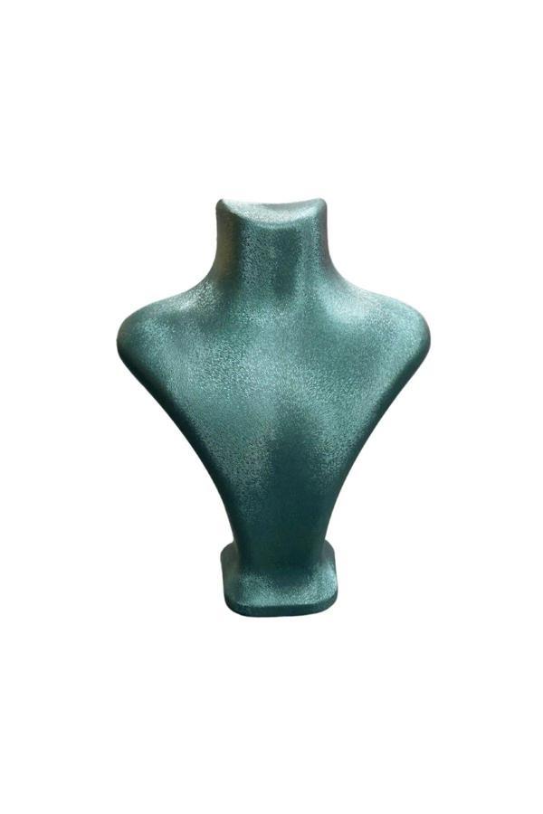 Megass Dekor Londra Model Imera Deri Kumaş Yeşil Renk 22/18 Cm Kolye Sergileme Mankeni - Image 1
