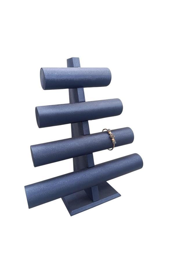Megass Dekor Lüx Imera Deri Kumaş Lacivert Renk Boy 38 Cm En 33 Cm 4'Lü T Model Bilezik Sergileme - Image 1