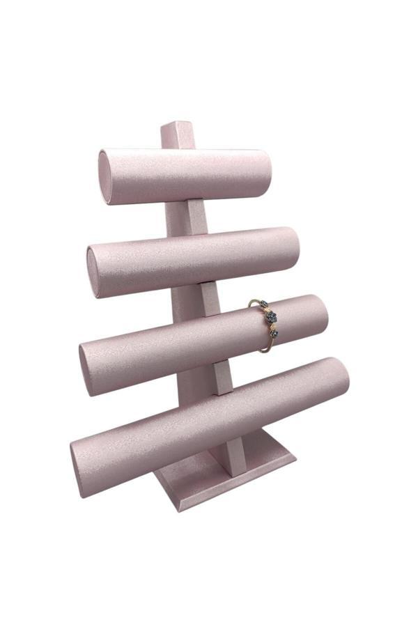 Megass Dekor Lüx Imera Deri Kumaş Pembe Renk Boy 38 Cm En 33 Cm 4'Lü T Model Bilezik Sergileme - Image 1