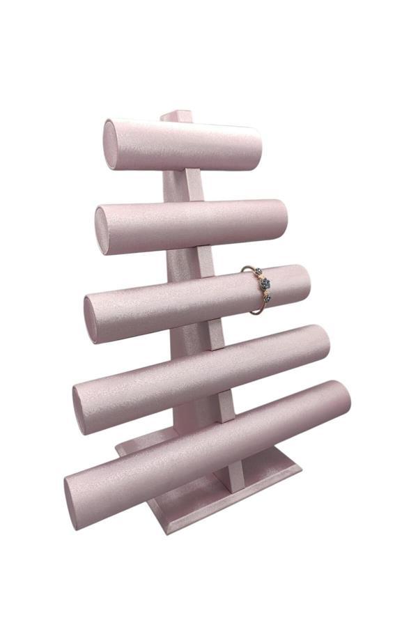 Megass Dekor Lüx Imera Deri Kumaş Pembe Renk Boy 45 Cm En 38 Cm 5'Li T Model Bilezik Sergileme - Image 1