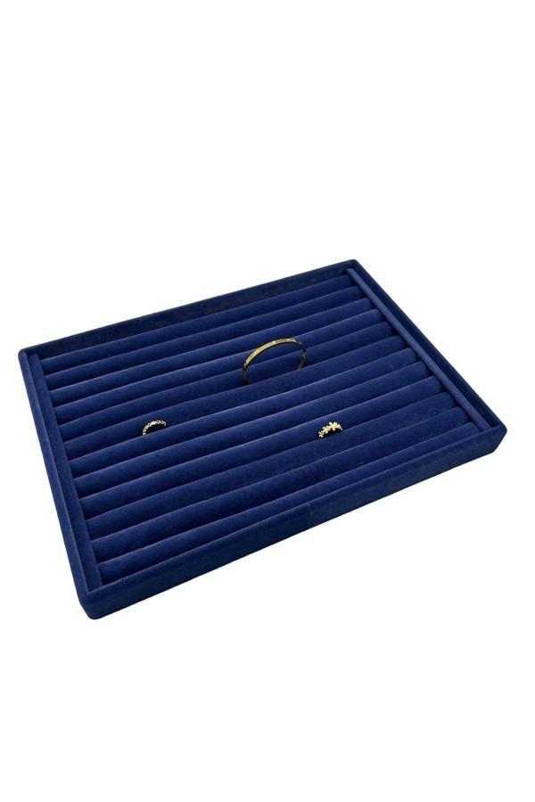 Megass Dekor Büyük Boy Süet Kumaş Lacivert Renk 34 Cm / 24 Cm Sosisli Yüzük Sergileme Standı - Image 1