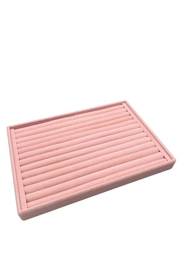Megass Dekor Büyük Boy Süet Kumaş Pembe Renk 34 Cm / 24 Cm Sosisli Yüzük Sergileme Standı - Image 1