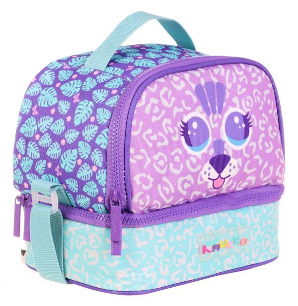 Kaukko Kids İki Gözlü Isı Yalıtımlı Kız Çocuk Sevimli Aslan Mor Beslenme Çantası - Image 1
