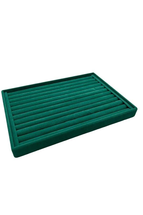 Megass Dekor Büyük Boy Süet Kumaş Yeşil Renk 34 Cm / 24 Cm Sosisli Yüzük Sergileme Standı - Image 1