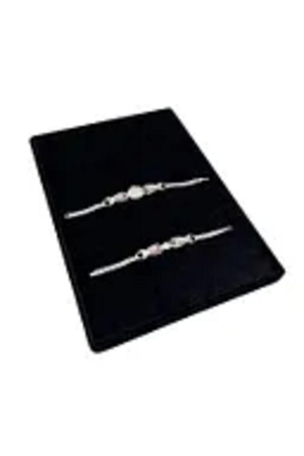 Megass Dekor Madrid Model Süet Kumaş Siyah Renk 34/24 Cm Kademeli Çekmece Içi Bileklik-Kolye Tablası - Image 1