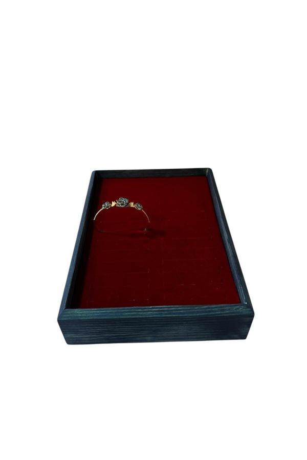 Megass Dekor Mavi Ahşap Model 25 / 18 Cm Kırmızı Renk Batırmalı Bileklik Kelepçe Tablası - Image 1